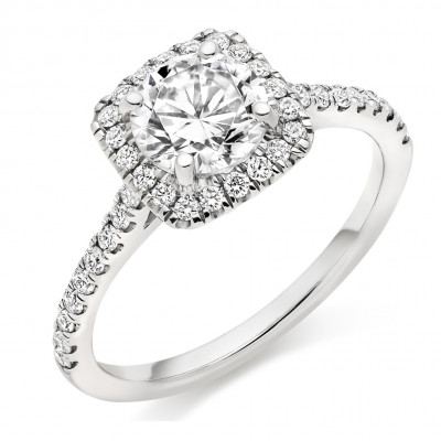 Round Brilliant Halo with Diamond Set Shoulders Engagement Ring Metal Image