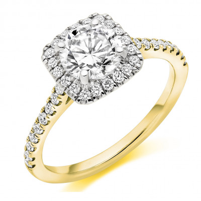 Round Brilliant Halo with Diamond Set Shoulders Engagement Ring Metal Image
