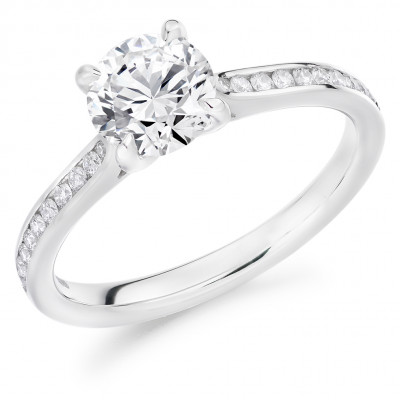 Round Brilliant Solitaire with Diamond Set Shoulders Engagement Ring Metal Image