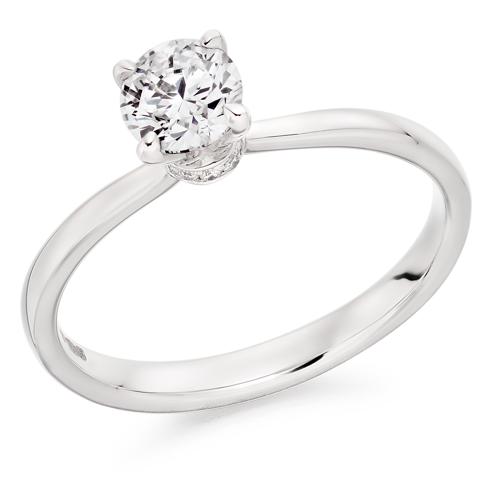 Image of White Gold Round Brilliant Solitaire with Diamond Set Shoulders Engagement Ring
