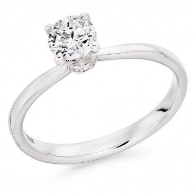 Round Brilliant Solitaire with Diamond Set Shoulders Engagement Ring Metal Image