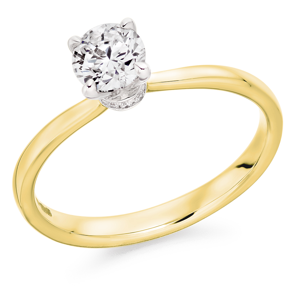 Image of Yellow Gold Round Brilliant Solitaire with Diamond Set Shoulders Engagement Ring
