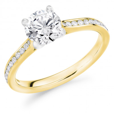 Round Brilliant Solitaire with Diamond Set Shoulders Engagement Ring Metal Image