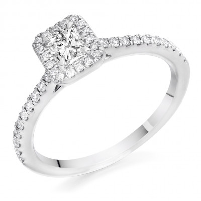 Radiant Cut Halo with Diamond Set Shoulders Engagement Ring Metal Image