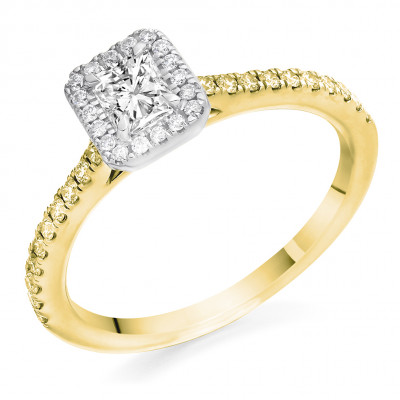 Radiant Cut Halo with Diamond Set Shoulders Engagement Ring Metal Image