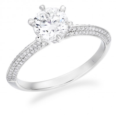 Round Brilliant Solitaire with Diamond Set Shoulders Engagement Ring Metal Image