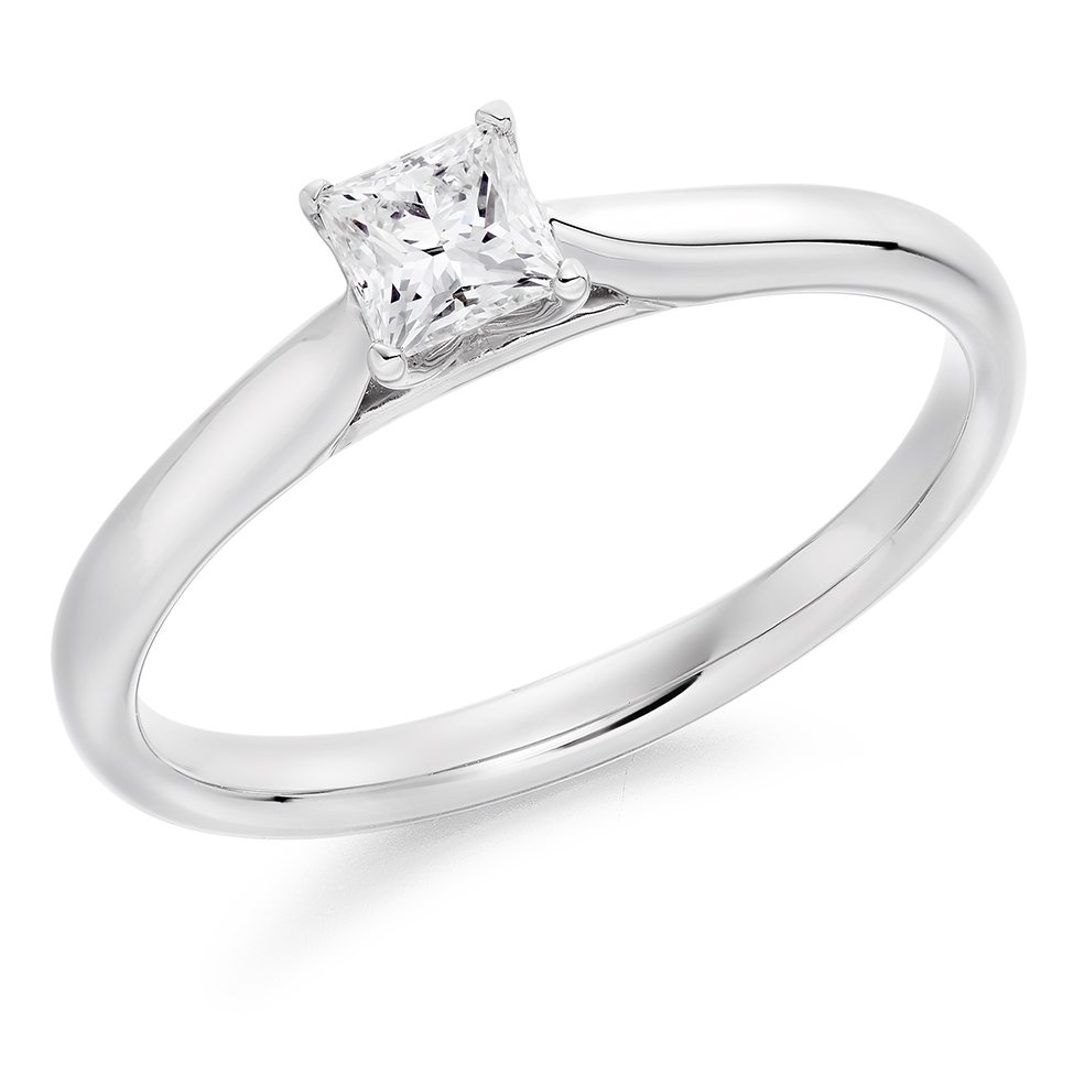 Image of Platinum Princess Cut Solitaire with Plain Shoulders Engagement Ring