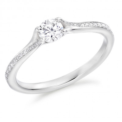 Round Brilliant Solitaire with Diamond Set Shoulders Engagement Ring Metal Image