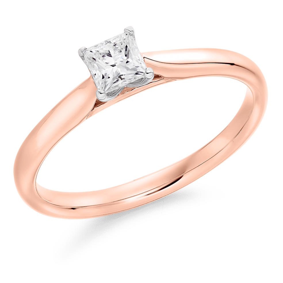 Image of Rose Gold Princess Cut Solitaire with Plain Shoulders Engagement Ring