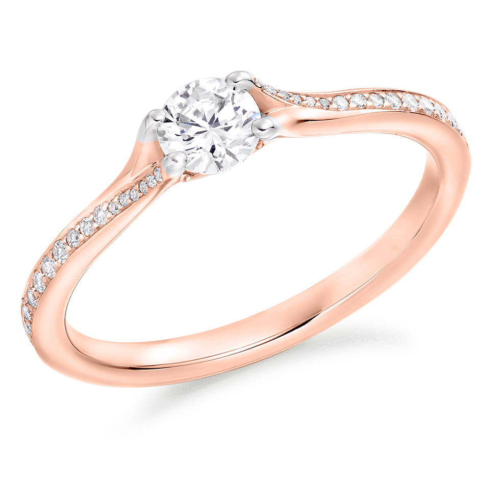 Image of Rose Gold Round Brilliant Solitaire with Diamond Set Shoulders Engagement Ring