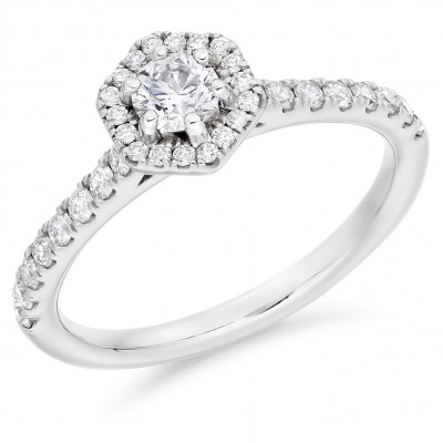Round Brilliant Halo with Diamond Set Shoulders Engagement Ring Metal Image