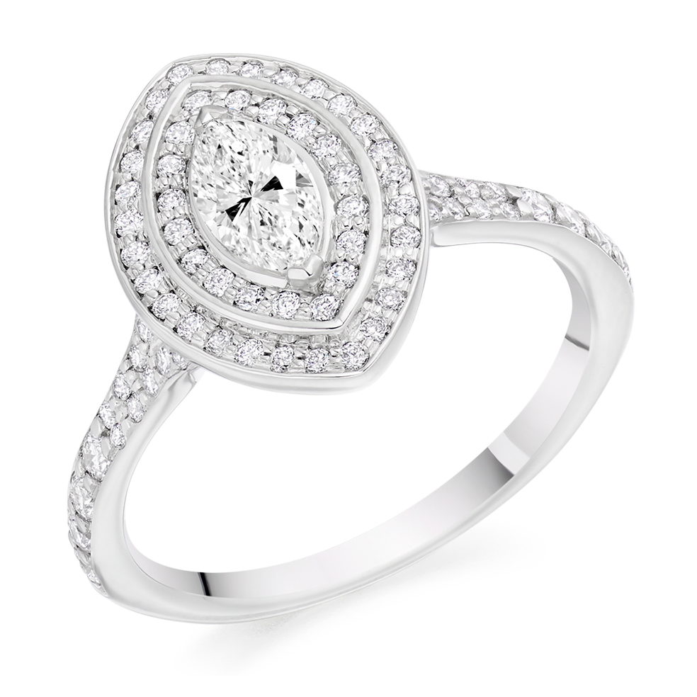 Marquise Cut Halo with Diamond Set Shoulders Split Shoulders Engagement Ring Image