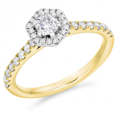 Round Brilliant Halo with Diamond Set Shoulders Engagement Ring Metal Image