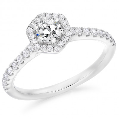 Round Brilliant Halo with Diamond Set Shoulders Engagement Ring Metal Image