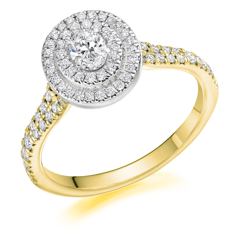 Image of Yellow Gold Oval Cut Halo with Diamond Set Shoulders Split Shoulders Engagement Ring