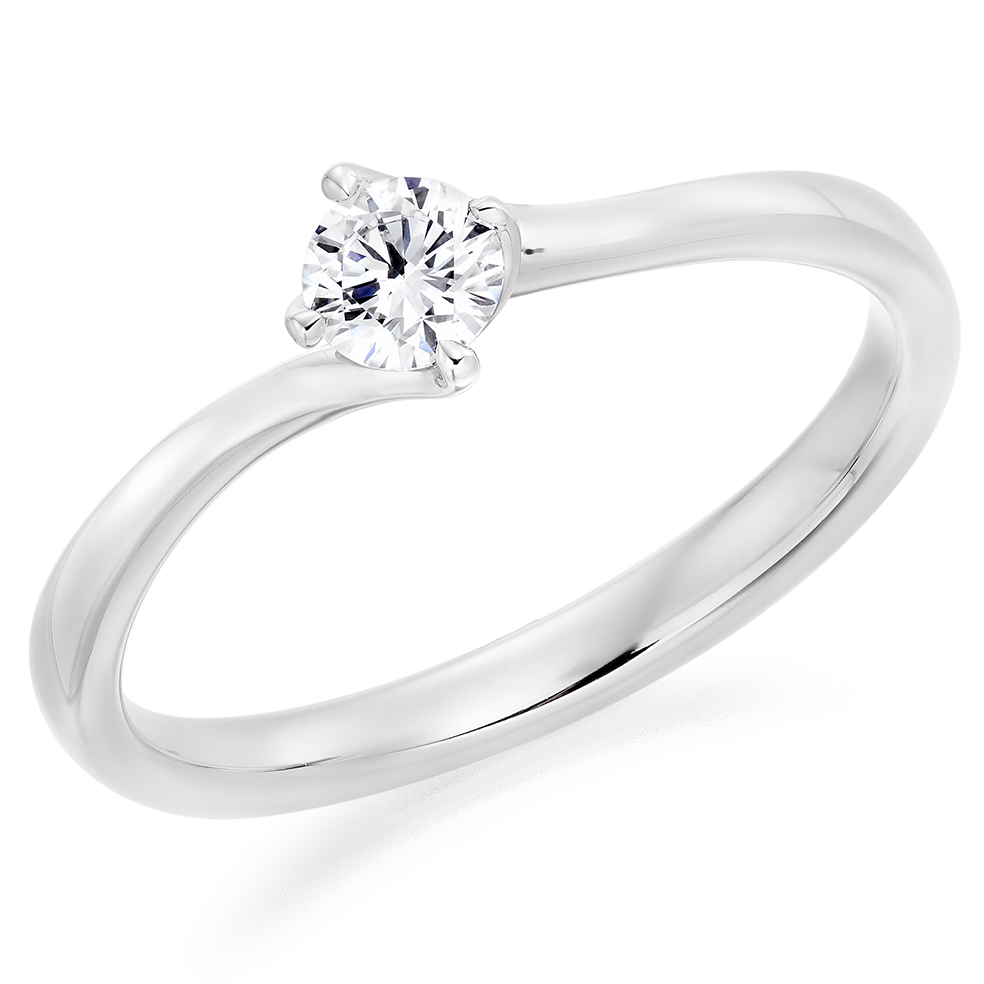 Image of White Gold Round Brilliant Solitaire with Plain Shoulders Engagement Ring