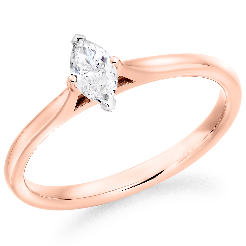 Image of Rose Gold Marquise Cut Solitaire with Plain Shoulders Engagement Ring