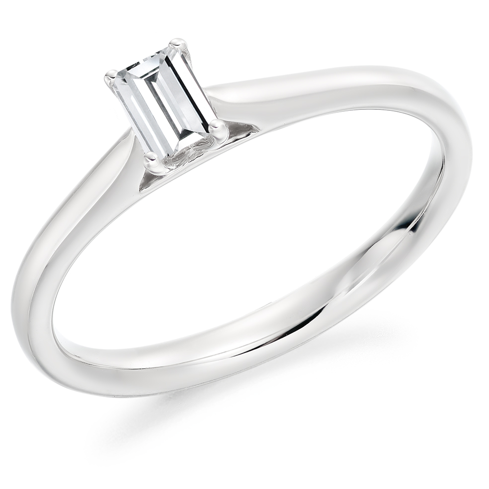 Image of Platinum Emerald Cut Solitaire with Plain Shoulders Engagement Ring