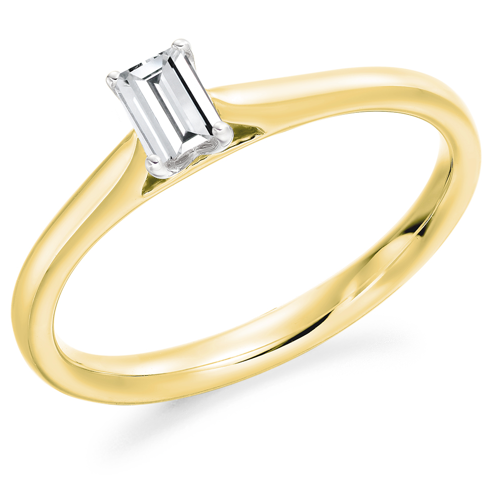 Image of Yellow Gold Emerald Cut Solitaire with Plain Shoulders Engagement Ring