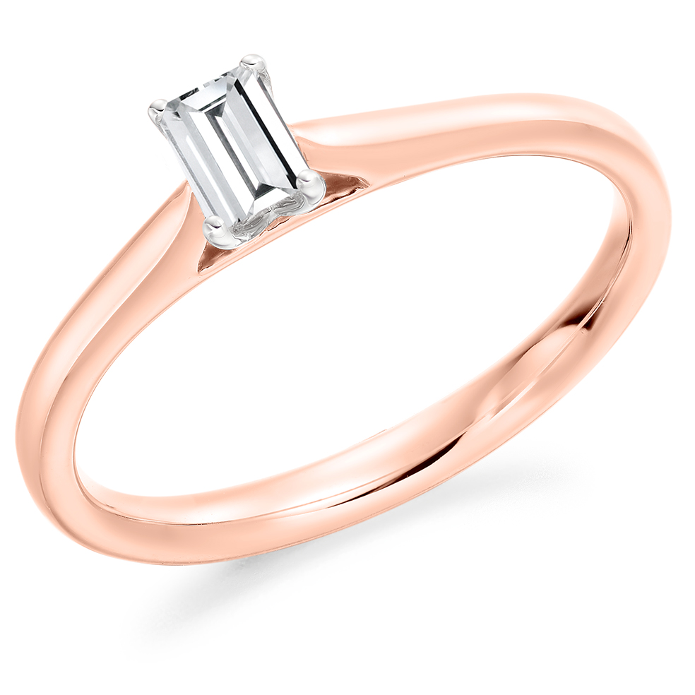 Image of Rose Gold Emerald Cut Solitaire with Plain Shoulders Engagement Ring