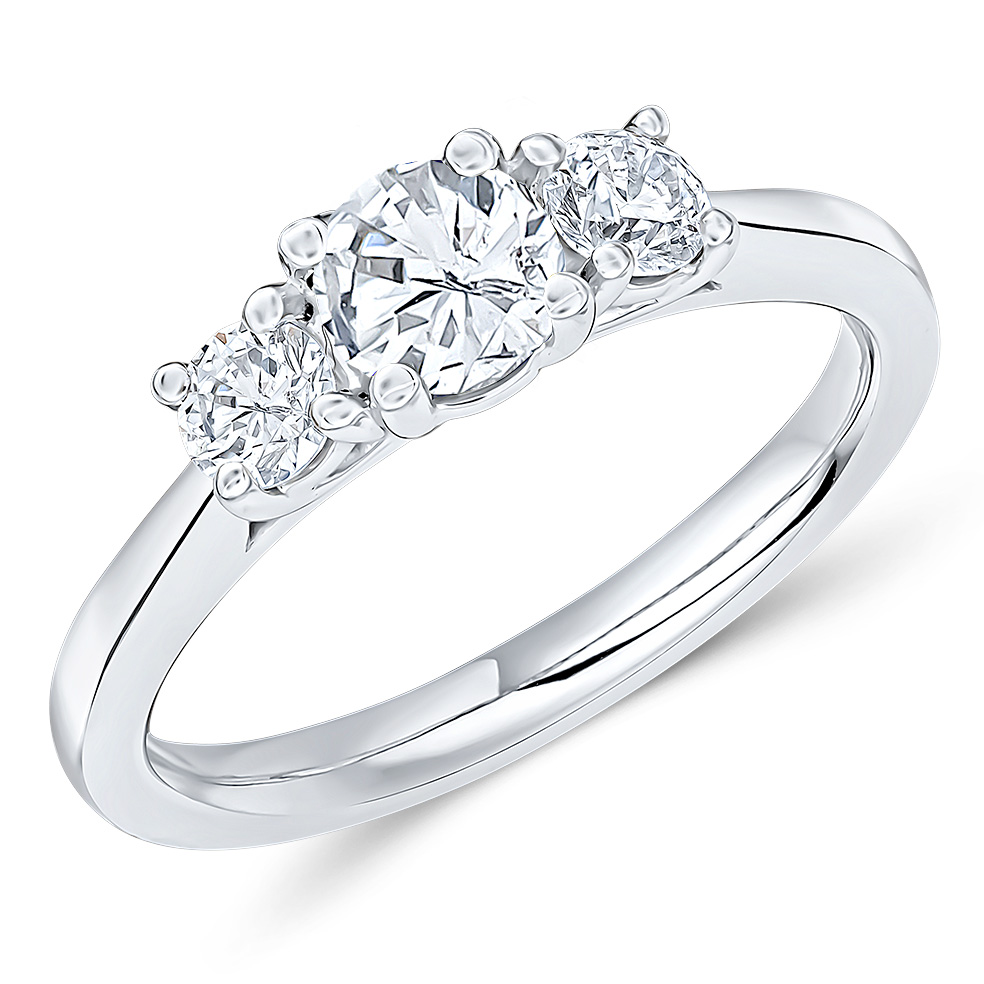 Round Brilliant Trilogy Set with Plain Shoulders  Trilogy Ring Image