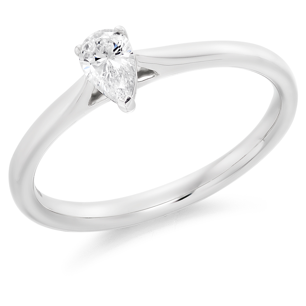 Image of Platinum Pear Cut Solitaire with Plain Shoulders Engagement Ring