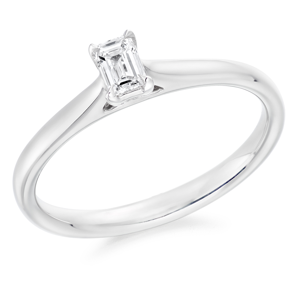 Image of Platinum Emerald Cut Solitaire with Plain Shoulders Engagement Ring