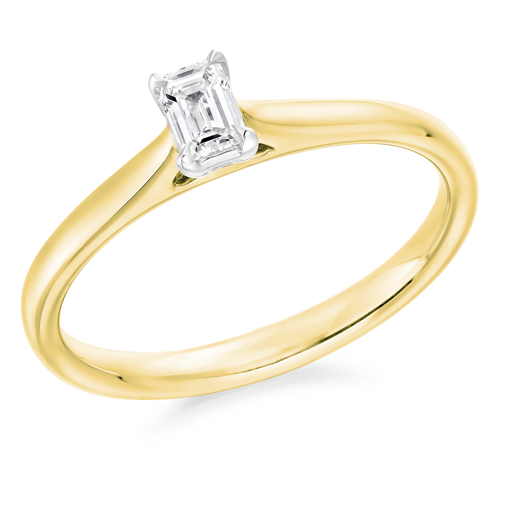 Image of Yellow Gold Emerald Cut Solitaire with Plain Shoulders Engagement Ring