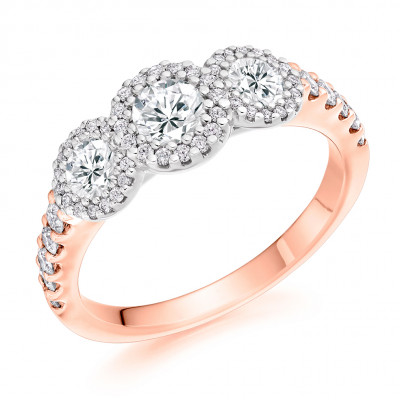 Round Brilliant Trilogy with Diamond Set Halo & Shoulders Trilogy Ring Metal Image