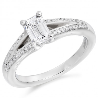 Emerald Cut Solitaire with Diamond Set Shoulders Split Shoulders Engagement Ring Metal Image