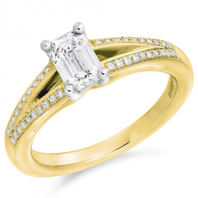 Emerald Cut Solitaire with Diamond Set Shoulders Split Shoulders Engagement Ring Metal Image
