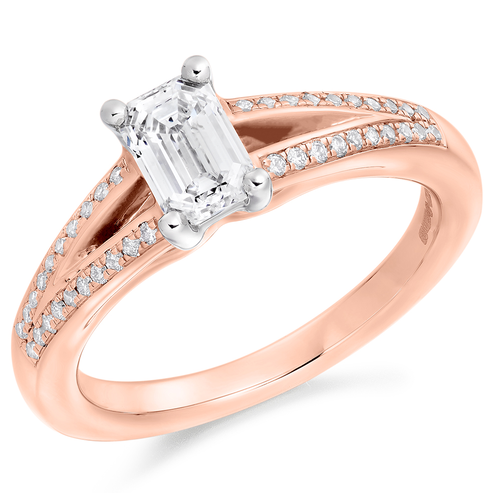 Emerald Cut Solitaire with Diamond Set Shoulders Split Shoulders Engagement Ring Image