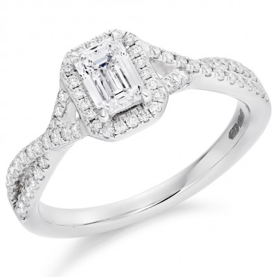 Emerald Cut Halo with Diamond Set Shoulders Split Shoulders Engagement Ring Metal Image