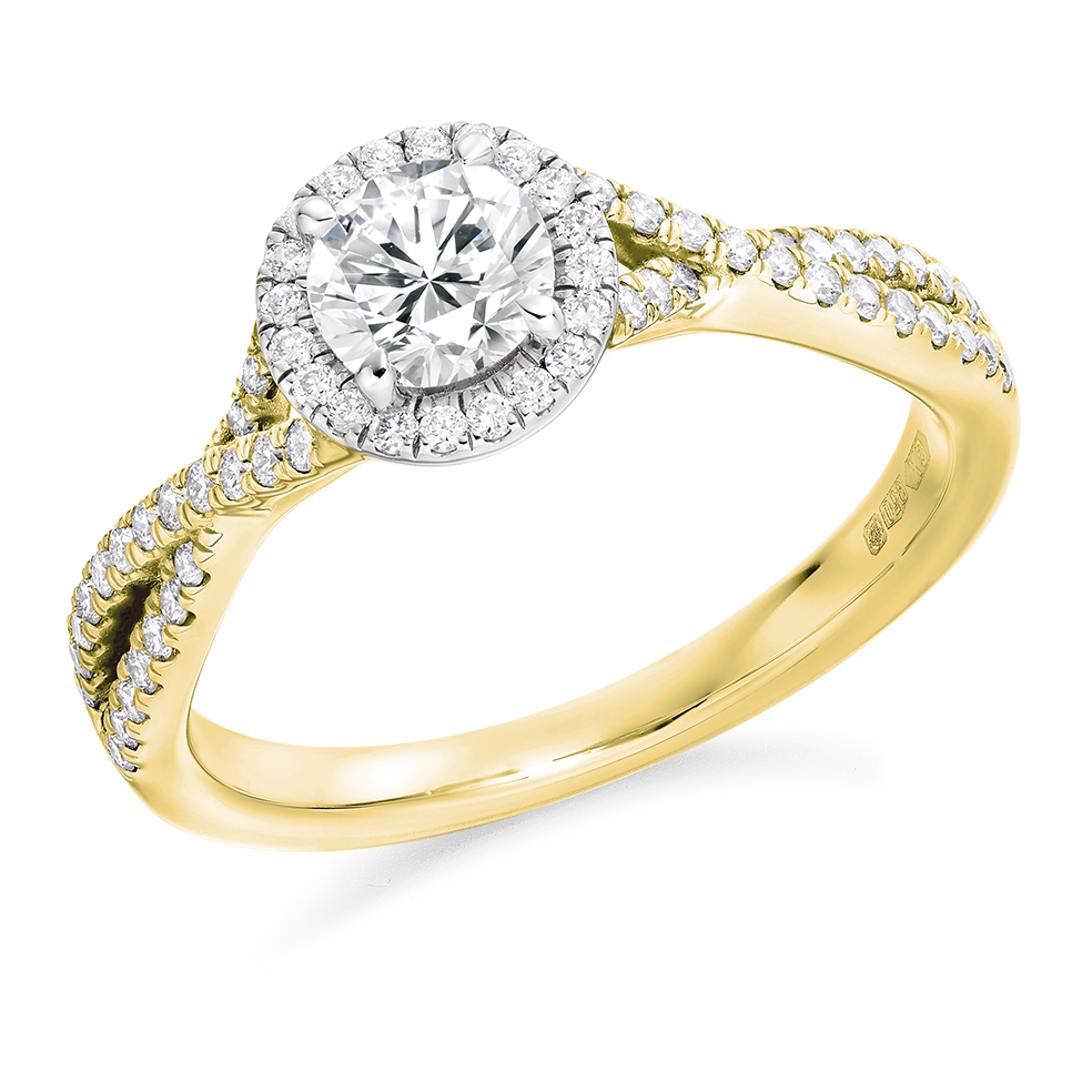Round Brilliant Halo with Diamond Set Shoulders Split Shoulders Engagement Ring Image