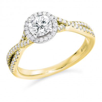 Round Brilliant Halo with Diamond Set Shoulders Split Shoulders Engagement Ring Metal Image