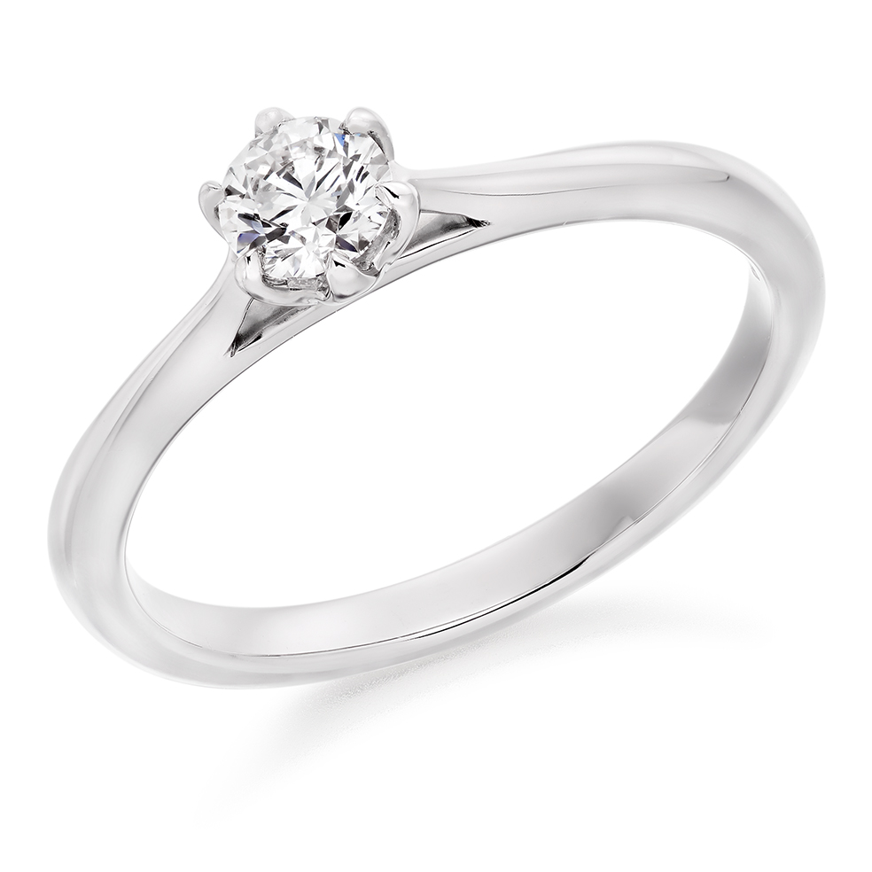 Image of White Gold Round Brilliant Solitaire with Plain Shoulders Engagement Ring