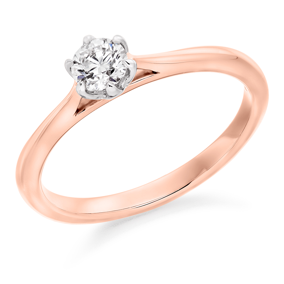 Image of Rose Gold Round Brilliant Solitaire with Plain Shoulders Engagement Ring