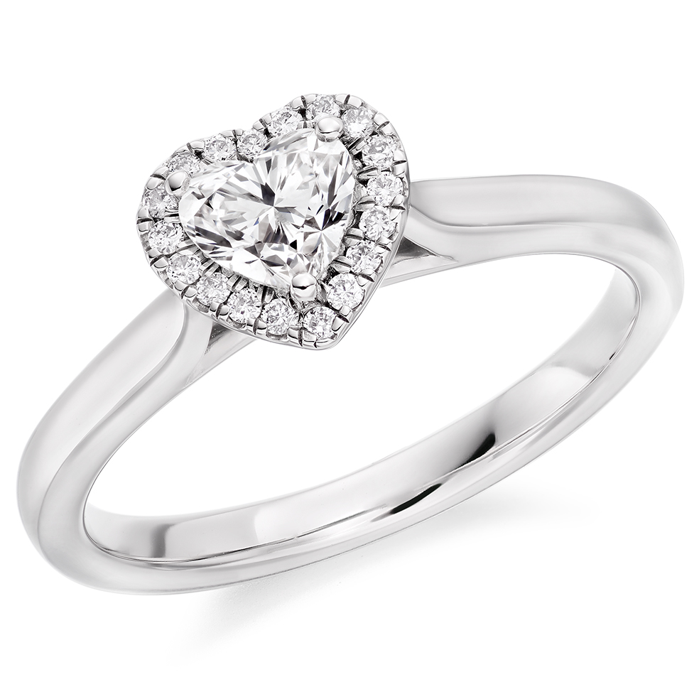 Image of Platinum Heart Cut Halo with Plain Shoulders Engagement Ring