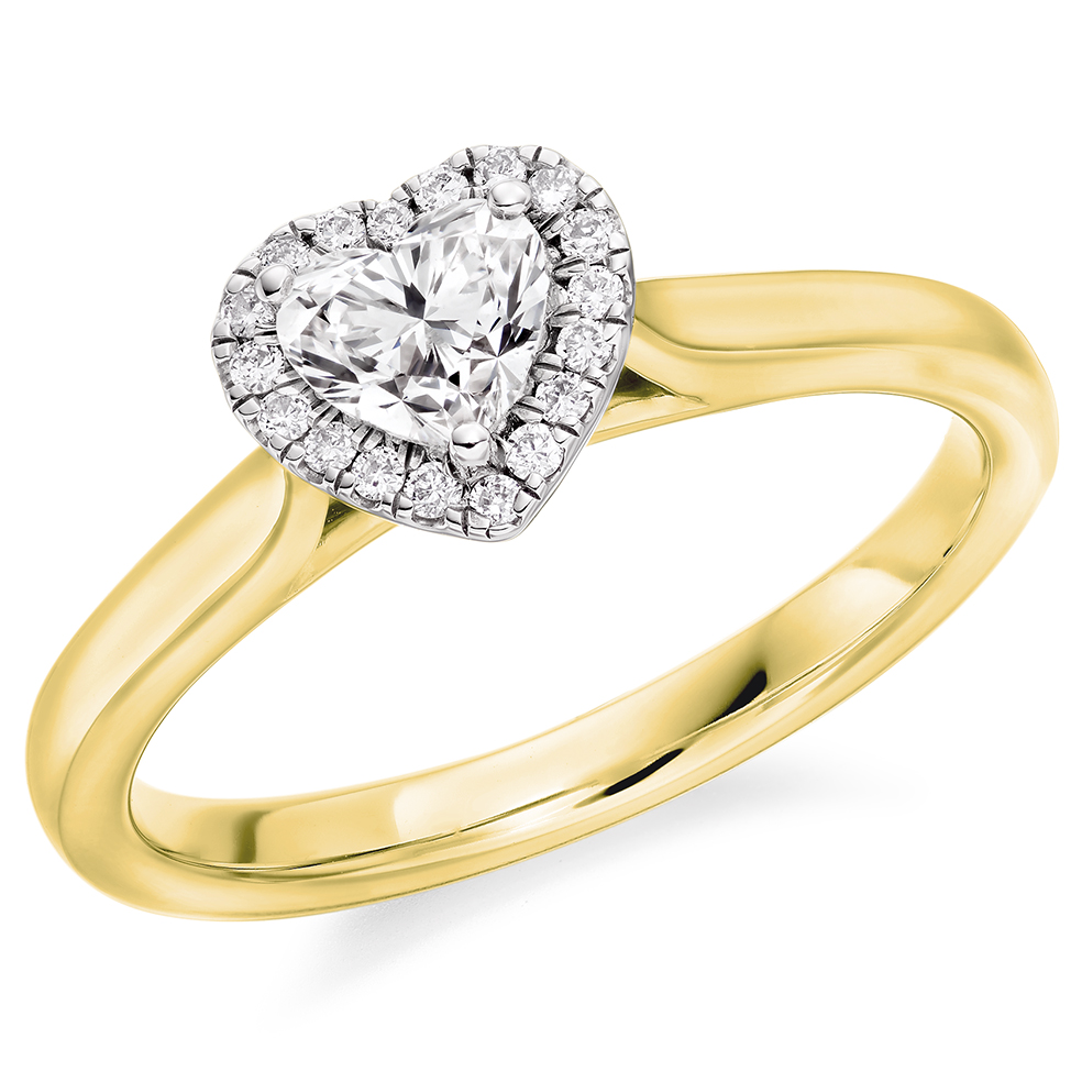 Image of Yellow Gold Heart Cut Halo with Plain Shoulders Engagement Ring