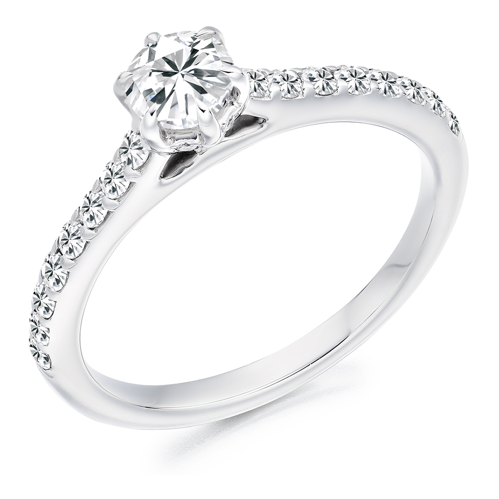 Image of Platinum Round Brilliant Solitaire with Diamond Set Shoulders Engagement Ring