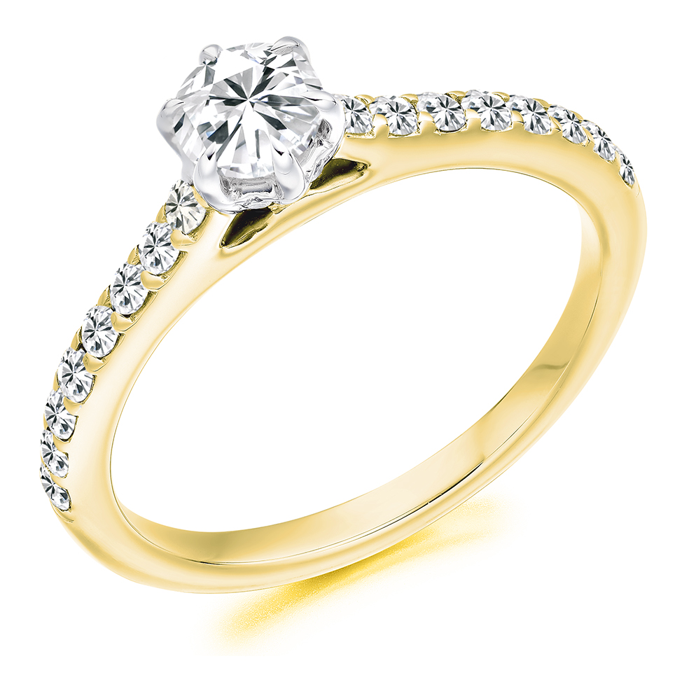 Image of Yellow Gold Round Brilliant Solitaire with Diamond Set Shoulders Engagement Ring