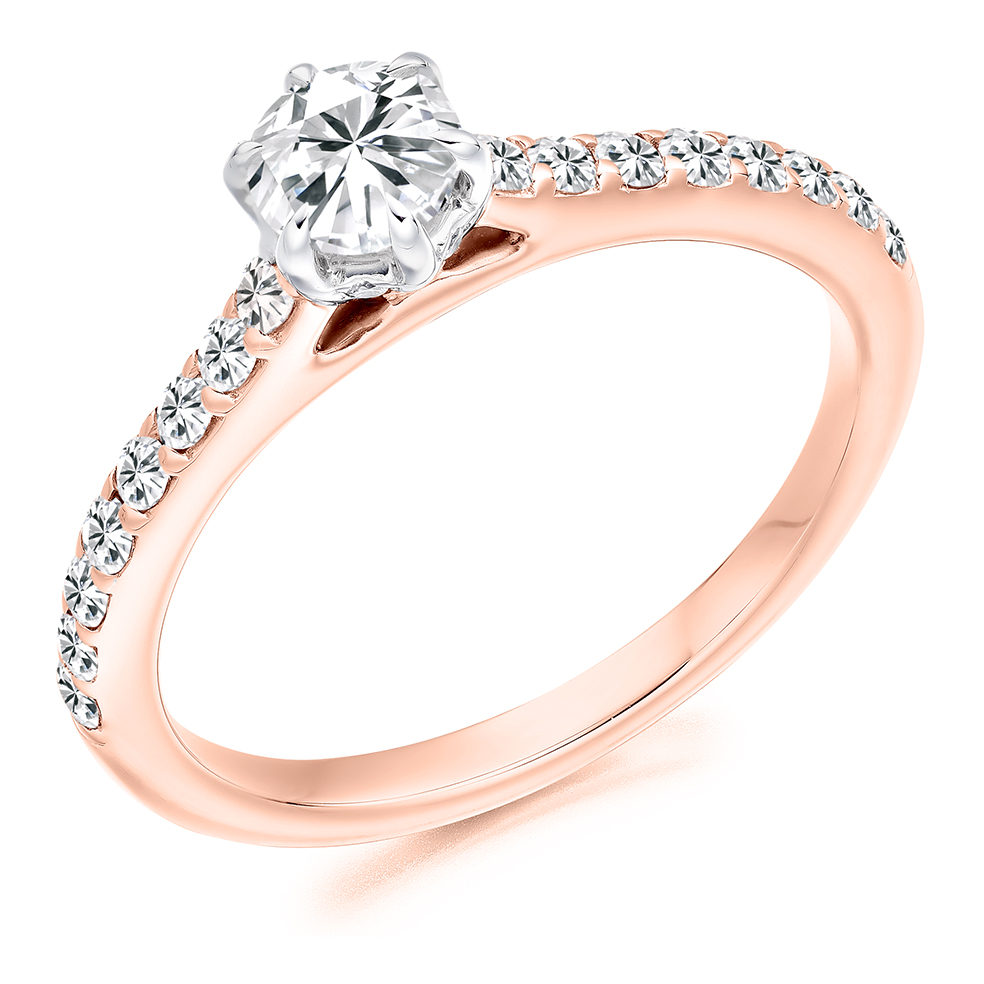 Image of Rose Gold Round Brilliant Solitaire with Diamond Set Shoulders Engagement Ring