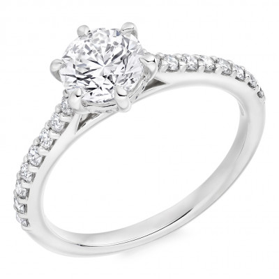 Round Brilliant Solitaire with Diamond Set Shoulders Engagement Ring Metal Image