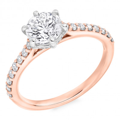 Round Brilliant Solitaire with Diamond Set Shoulders Engagement Ring Metal Image