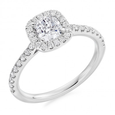 Cushion Cut Halo with Diamond Set Shoulders Engagement Ring Metal Image