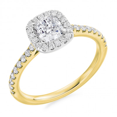 Cushion Cut Halo with Diamond Set Shoulders Engagement Ring Metal Image