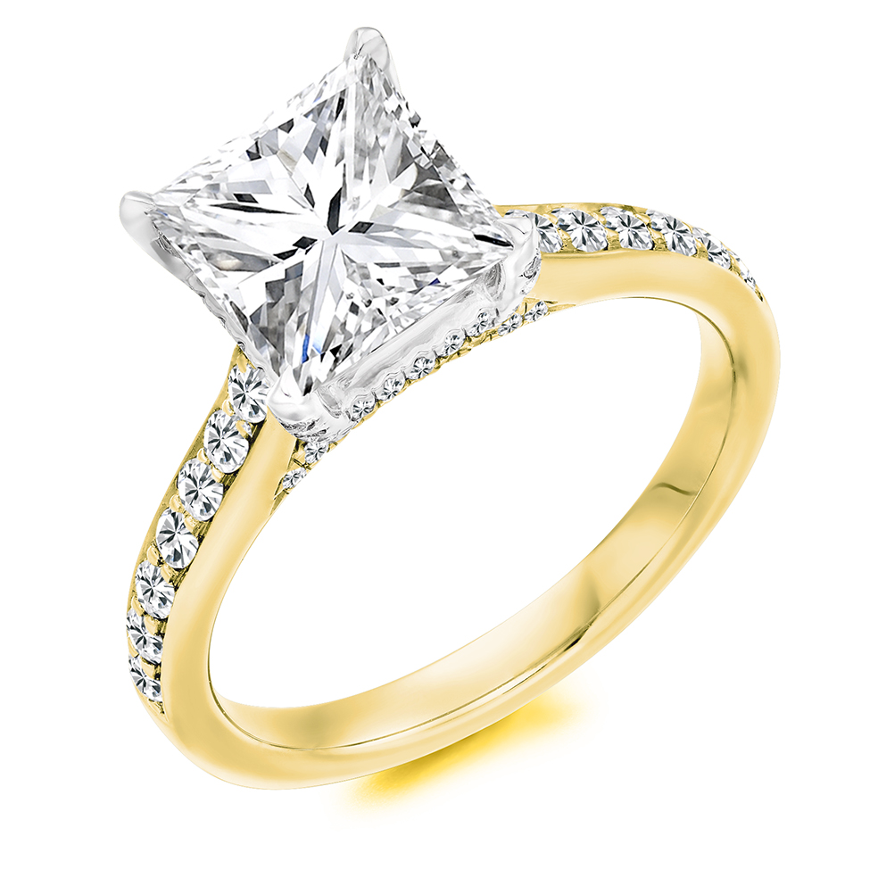 Princess Cut Solitaire with Diamond Set Shoulders Engagement Ring Image