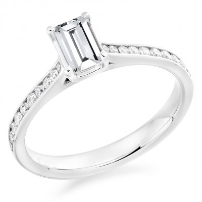Emerald Cut Solitaire with Diamond Set Shoulders Engagement Ring Metal Image