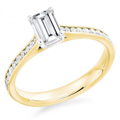 Emerald Cut Solitaire with Diamond Set Shoulders Engagement Ring Metal Image