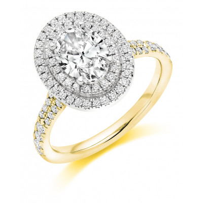 Oval Cut Halo with Diamond Set Shoulders Split Shoulders Engagement Ring Metal Image